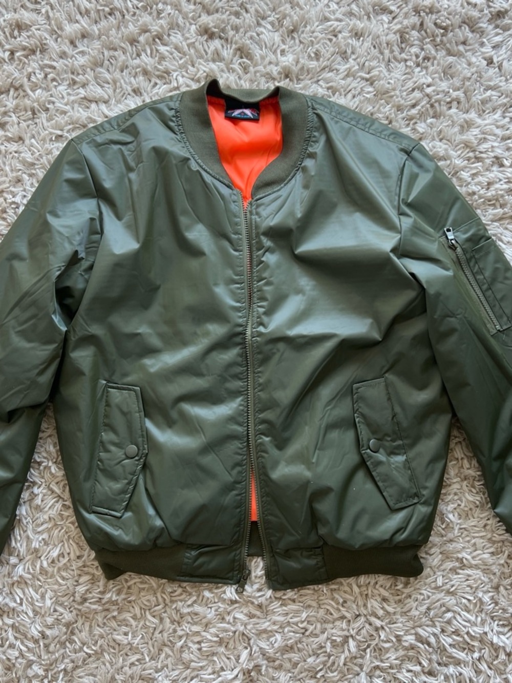 Men's Olive Bomber Jacket with Orange Lining